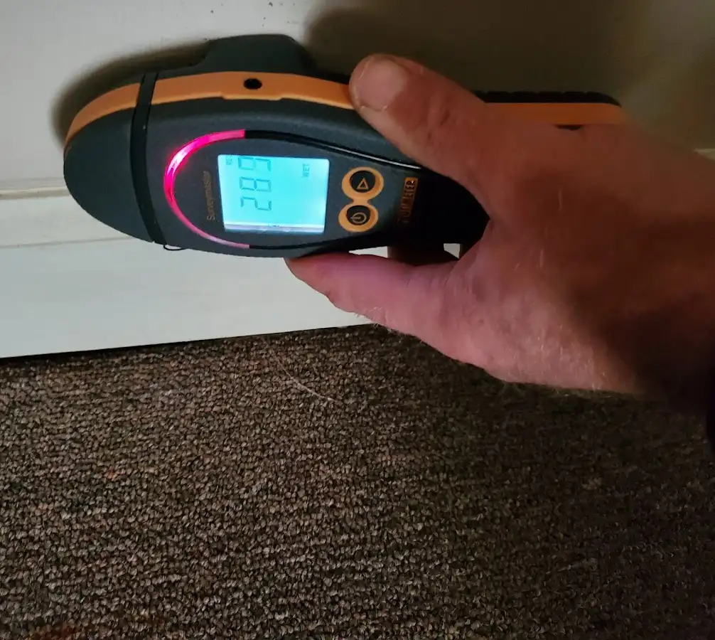 Moisture detection at baseboard during Storm Damage Restoration in Geneva
